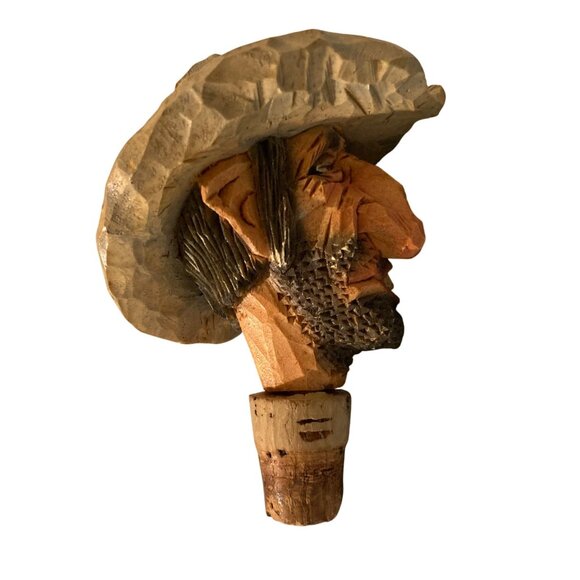 Chris Hammack Rotgut Rodney Cowboy Carved Wood Bottle Stopper Spit-N'-Whittle - Picture 4 of 9